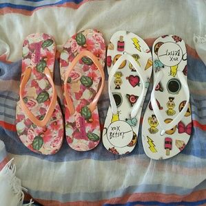 2 Pair of Betsey Johnson Flip Flops